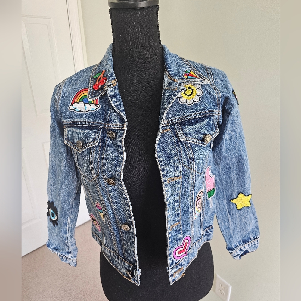 Lola + The Kids - All About The Patch Crop Denim Jacket - Girls Sz 14 - Picture 3 of 9